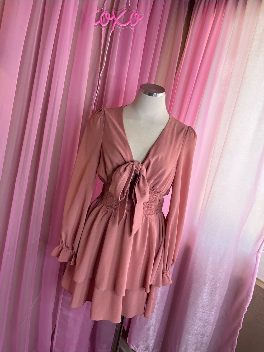 Better Be Dusty Rose Tie-Front Long Sleeve Mini Dress